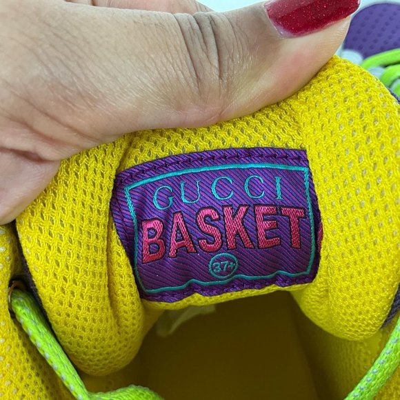 Gucci Women's Basket High Top Basketball Shoes White Green Purple Sz 37.5 - Picture 14 of 14